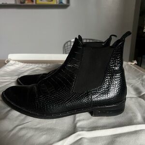 Freda Salvador Leather Chelsea Boots - Black Embossed Croc